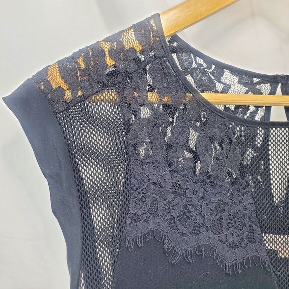 Rebecca Taylor Black Lace & Mesh Lightweight Sleeveless Top Blouse Small (A-10) - Picture 2 of 10